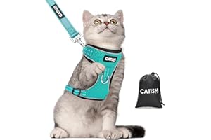 Cat Harnesses with Leash Double-sided Available CATISM Adjustable Kitten Harness Vest Harnesses Sliding Metal Buckle Reflective Strip Breathable Mesh for outdoor Anti-escape for Small Medium Cats Blue