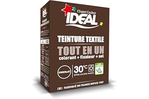 IDEAL - Kit Teinture Tout en Un Mini Chocolat - 230 g - Colorant + Fixateur + Sel Inclus - Teinture Textile Longue Tenue - Coton, Lin, Soie, Viscose - Efficace dès 30°C - Fabrication Française