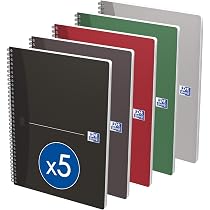 Lot De 5 Cahiers OXFORD Essentials A4 - Grands Carreaux Seyès - 180 Pages - Reliure Spirale - Couvertures Assorties