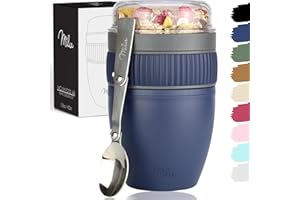 Milu vaso de muesli para llevar 400ml I vaso de plástico para yogur y muesli I vaso hermético con cuchara para yogur/papilla (azul marino)