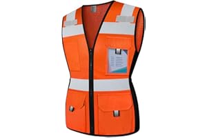 Graunton Safety Vest for Women - 11 Pocket Mesh Reflective Work Vest with Zipper, High Visibility Neon Construction, Snug-Fit & Durable, ANSI Compliant, Orange M