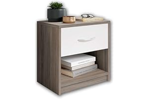 Stella Trading PEPE stolik nocny o wyglądzie trufli, biały – prosta szafka nocna z szufladą pasuje do każdego łóżka i sypialni – 39 x 41 x 28 cm (szer. x wys. x gł.)