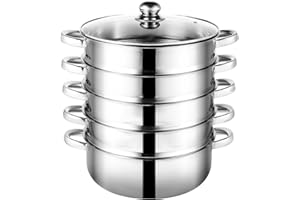 Youyijia 27Cm Dampfkocher 5 Etagen Dampfgarer Topf Edelstahl Dampftopf Mit Glasabdeckung DäMpfer Kochtopf Set üR Alle Herdarten Geeignet