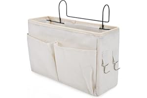 Simpolor Nachttisch-Aufbewahrungstasche,Nachttisch-Organizer-Körbe,Schlafsaal-Bett-Organizer, Caddy,Desktop-Aufbewahrung,Magazin,Telefon-Fernbedienungshalter für Bettgitter,Stuhl, Etagenbetten – Weiß