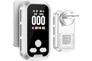 Gedsffati 3in1 Plug in Detector monoxido de Carbono 2000mAh 10-días Batería & 2.1'' HD Pantalla Incorporado [CO Temperatura Sensor de Humedad] para casa habitación (EN 50291 Aprobado, Blanco)