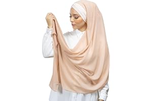 LAMIS HIJAB Hijab à Enfiler avec bonnet intégré en mousseline de soie pour femme musulmane voilée châle islamique voile enfilable HE100