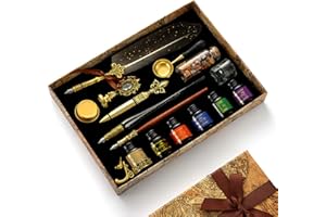 JasCherry Stylo Dip à stylo calligraphie Set, Plume kit Calligraphie et Encre avec Sceau de Cire, 6 Encre et 18 Pointes de Rechang, Coffret Cadeau pour Signatures, Dessin, Ecriture, Décoration