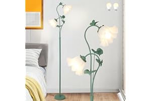 Stepeak Flower Floor Lamps for Living Room, Modern Standard Lamps with 2 Bulbs & Foot Switch, DIY Floor Standing Lamp with Flower Shades, Green Tall Floor Lamp for Bedroom Office Hallway Dining Room