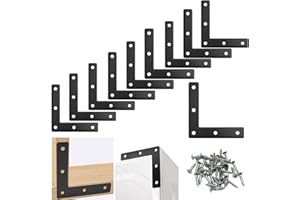 SRWOYZE Équerre d'Angle Plate Forme de L, 10 Pièces Équerres Plates en Métal 80x80mm 90 Degrés L-Forme Support d'Angle avec Vis Equerre Fixation Plate pour Armoires Meubles Tables et Chaises en Bois, Noir