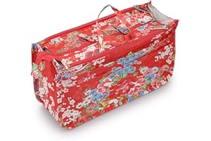 IGNPION Organiseur de sac à main à 13 poches avec doublure extensible et fermeture éclair avec poignée (fleur rouge