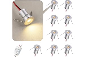 HHTUN 902 Led Downlight DC12V 1W, adatto per librerie, armadi e vari armadi di esposizione come luci decorative, installazione incorporata, con alimentazione (3000K, argento, 9Pack)