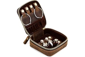 CONTACTS Pudełko na biżuterię z prawdziwej skóry z zamkiem błyskawicznym organizer na pierścionki bransoletki kolczyki naszyjniki prezent dla kobiet/mężczyzn, brązowy