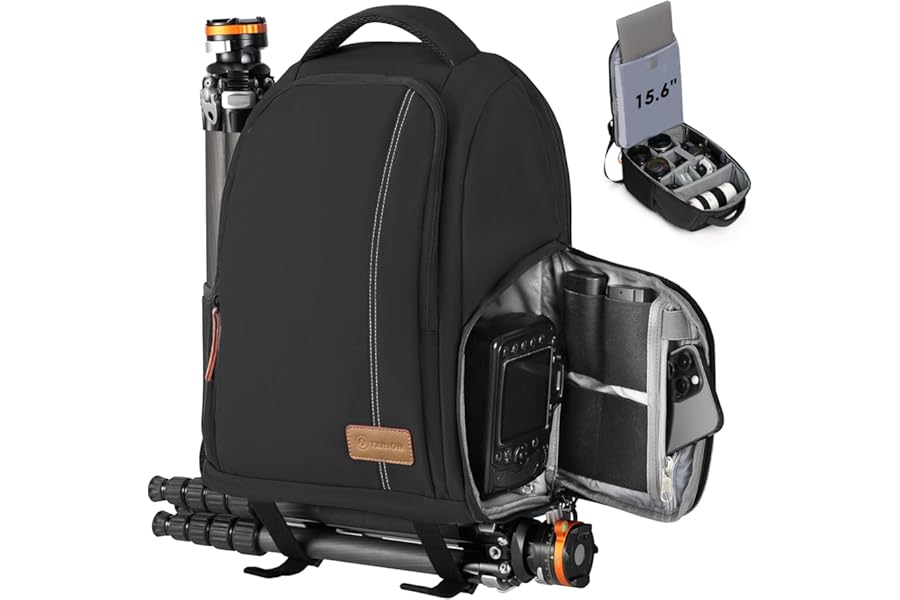 TARION 15L Waterproof Camera Backpack - DSLR Camera Bag with 15.6" Laptop Compartment Side Access Waterproof Rain Cover Tripod Holder for DSLR SLR Mirroless Cameras TB04
