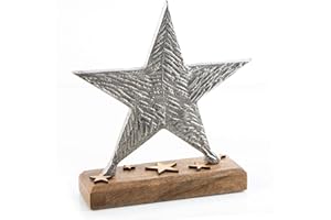 Logbuch-Verlag1 Estrellas Decorativas de Metal Plateado con Base de Madera – Figuras de decoración para el hogar