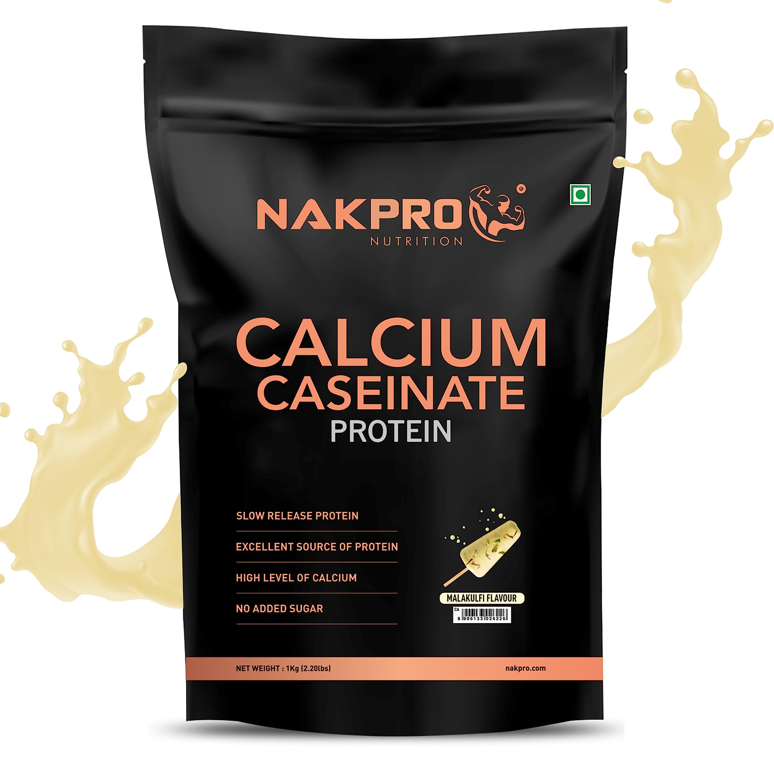 NAKPRO Calcium Caseinate | 27.88g Protein, 5.42g BCAA | Helps in Muscle Recovery | Slow Absorbing, Slow Digesting, Low Carbs 