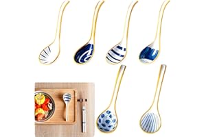 Xiuyer - Cucharas de sopa japonesas y coreanas con mango curvado de cerámica Ramen chino cuchara de arroz para cereales ramen pho wonton gachas