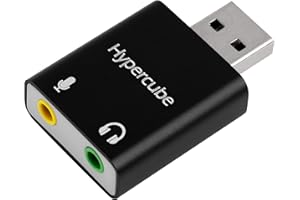 Hypercube USB to 3.5mm, double Jack Audio Adapter, Headphone Microphone USB Aux converter, external Stereo Sound Card for Gaming Headset, TRRS with DAC Compatible with PC, MacBook, Laptop