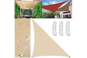 GLIN Sun Shade Sail Outdoor Waterproof Right triangle 4.2x4.2x6m Shade Sails Canopy UV Protection for Garden Patio Block With Rope Shade Sail Kit Beige