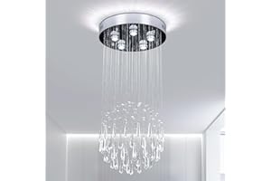 ‎FRIXCHUR FRIXCHUR Unterputz Kronleuchter, Moderne Regentropfen Kristall Pendelleuchte für hohe Decken, K9 Kristallkugel-Kronleuchter für Esszimmer, Schlafzimmer, Treppe, D15,7 H31,4