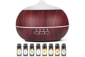 MOISTURNT Diffusore di Oli Essenziali Umidificatore Ultrasuoni: 500ML con 8x10ml Oli Essenziali - Elettrico Diffusore Ambienti Legno per Aromaterapia con Olio Aromatico per Casa Ufficio Yoga
