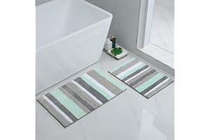 ‎HOMAXY Homaxy rutschfest Badematten Set 2 teilig Mikrofaser Saugfähige Badteppich Weich Hochflor Badvorleger Set –40 x 60 cm + 50 x 80 cm, Grün/Grau