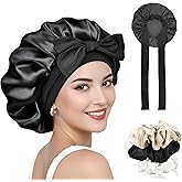 Candibella Silk Bonnet for Hair with 3 Scrunchies, Adjustable Hair Cap for Sleeping, Bonnet for Curly Hair with Wide Elastic 