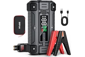 BRPOM Starthilfe Powerbank 6000A 12V (bis zu Allen Benzin und 8.5L Diesel) Auto Starthilfe mit LED-Taschenlampe, großen Bildschirm, Jumper Bildschirm, Autobatterie Booster für SUV Motorrad Rasenmäher