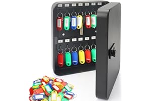 Mlijzard 28 Position Key Cabinet Key Safe Wall Mounted + 60pcs Key Tags, Steel Security Lock Box with Combination Lock Steel Keysafe Organizer for Home Office Garage (Black-28Key60Tag)