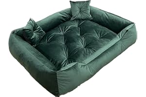 Dogs4Life Luxuriöses Hundebett aus grünem Velour - Antiallergen, strapazierfähig, pflegeleicht - Unterstützt die Gelenke - Erhöhte Kanten für zusätzlichen Komfort - Inkl. 2 Kissen M 100 X 75 cm ‎Grün