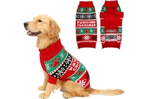 EOAMGO weihnachtspulli Hund, Lustiger Weihnachts Pullover Hund mit Pfoten und Schneeflocken, Warmer Strickpulli weihnachtspulli Hunde für kleine und mittelgroße Hunde (L)