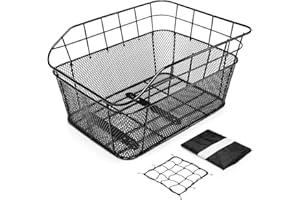 Anzome 38 * 31 * 20 Cesta Trasera para Bicicletas, Alambre metálico Impermeable con Red de Carga Ajustable y Cubierta Impermeable Que se Adapta a la mayoría de los portabicicletas Traseros