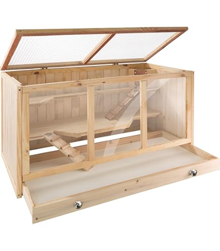 MEWOOFUN Wooden Hamster Cage Large For Syrian Hamsters, Dwarf Hamsters And Guinea Pigs - 100 X 50 X 50 Cm Hamster Cages Transparent Small Animal Cage (No Front Door