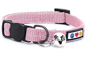 Pawtitas Collare Gatto Riflettente Riciclato, fibbia di sicurezza a sgancio rapido e campana del gatto rimovibile | Collare per gatti regolabile Realizzato bottiglie di plastica - Fiori di Ciliegio