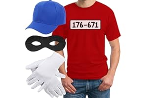T-Shirt Herren Banditen Bande Verkleidung T Shirt Panzerknacker Kostüm Karneval Fasching Outfit JGA Kostüme TSHIRT + MÜTZE + MASKE + HANDSCHUHE