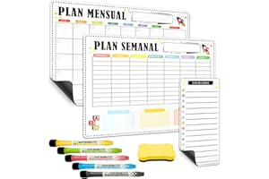 LIRIF® Pack Calendario Magnético Nevera |planificador semanal y mensual nevera A3 | Pizarra Magnética Nevera con Lista de Compras + 5 Rotuladoresy Borrador | Ideal para Organización Familiar