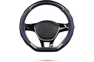 Ergocar Car Steering Wheel Cover Non-slip Car Steering Wheel Protector Sport D-shape Carbon Fiber & First Layer Cowhide Universal For Diameter 38cm(15") (D-Black-blue)