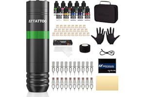EZ TATTOO EZ Kit Macchina per Tatuaggi - Kit per Tatuaggi di Penna Rotante per Tatuaggi, Alimentazione a Batteria 1500mAh, 20Pz Aghi per Tatuaggio Assortiti per Gli Artisti del Tatuaggio (Caster Verde)