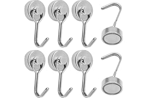 Scettar Magnethaken, 6 Stück 15 kg Magnete Stark Haken for Barbecue, Strong Selbstklebende Haken for Gadgets, Magnete Mit Haken Drehbar Magnetischer Haken für Küche Schließfächer (silbrig)
