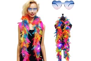 MIIOTO Ganbaro Rainbow Feather Boa and Gradient Heart Glasses, Multicolor Feather Scarf, Feather Boas for Various Evening Parties, Halloween, Christmas, 2 PCS