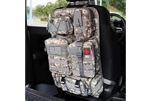 Refein Tactical Car Seat Back Organiser with 5 Detachable Storage Bag, Upgrade Tactical Molle Car Backrest Protector Van Seat Organiser Waterproof for Truck Ford Jeep SUV Vehicle Car Accessories