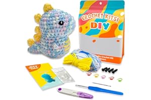 Jeslon Beginners Crochet Kits - Knitting kit with Easy Colorful Yarn with Step-by-Step Video Tutorials - Ideal Creative DIY Gift for Adult Kids - Complete Learning Experience - Blue Dinosaur