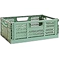 3 Sprouts Recycled Plastic Collapsible Crate - Stackable Foldable Storage Box for Easy Organizing, Durable Folding Crate for Home or Office Use - Large - Green