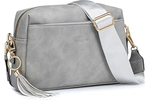 Roulens Damen Handy Umhängetasche,Veganem Leder Crossbody Schultertasche,Breiter Riemen Abendtasche mit drei Reißverschlussfächern Handtaschemit mit Kartenschlitz Verstellbar Abnehmbar Schultergurt