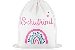 Weewooday 37 x 46 cm Schulanfang Turnbeutel Rucksack Schulkind 2024 Sportbeutel Einschulung Beutel Rucksack Regenbogen Leinwand Stoffbeutel Schulstart Geschenk für Kinder Schule