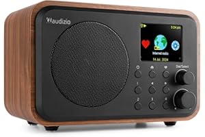 Audizio Vicenza Portable WiFi Internet Digital DAB+ Radio with Bluetooth, FM, Rechargeable, Wood Finish, 30 Station Presets, Colour Display, Remote - Ideal Home & Travel Audio System