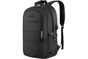 VSNOON Anti-Theft Laptop Backpack, 15.6-17.3 inch Business Laptop Rucksack Bag with USB Charging Port & Lock, Water Resistant Travel Backpack Computer Bag for Women Men, Black