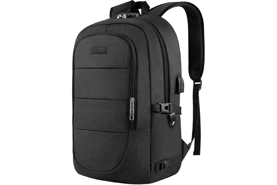 VSNOON Anti-Theft Laptop Backpack, 15.6-17.3 inch Business Laptop Rucksack Bag with USB Charging Port & Lock, Water Resistant Travel Backpack Computer Bag for Women Men, Black