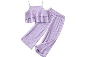 XINYUNZU Mädchen Hose Baggy mit Cami Shirt Sommer Outfit-Sets Mode Klamotten 2-Teilig Kinderkleidung Top Bauchfrei + Sommerhose Leicht und Luftig Bekleidungssets für Kinder 1-13 Jahre