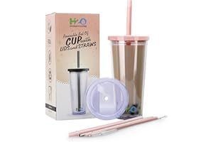 HYDRATE 2.ONE Gobelet Plastique Réutilisable, Grand Verre bubble tea - 3 Pailles et 2 Couvercles Étanches - Verre à cocktail de 700 ml pour Smoothie, Boba, Tasse à thé Glacé - Tumbler pour Tapioca perles