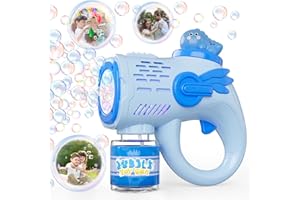 WEILIM Dinosaurios Unicornio Pistola Burbujas LED+200ml Liquido Pompas de Jabon, Pistola de Burbujas para Niños, Maquina Burbujas Juguetes Niños 3 4 5 6 años, Regalos Cumpleaños Boda Juegos Exterior (Azul)